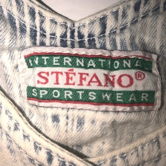 VINTAGE 1980’s OVERALL DISTRESSED PINSTRIPE DENIM SHORTALLS - Picture 10 of 16